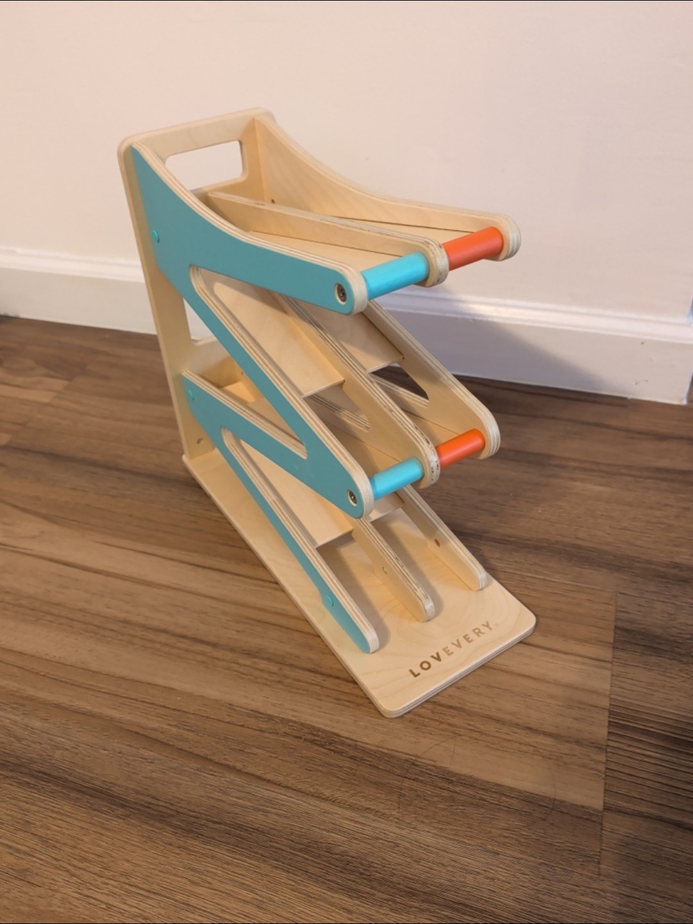 Kids Wooden Stacker Toy - Aqua with Orange Accents